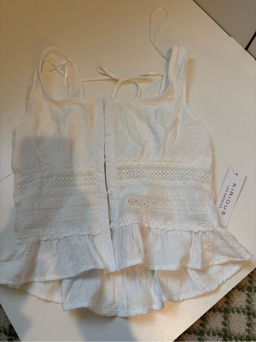 Kip & Co White Lace-Trim Button-Front Women's Camisole